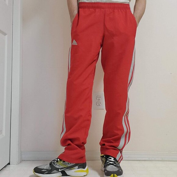 Adidas Scarlet Red Grey Stripes Track Pants Soccer Football Firebird - Picture 2 of 16